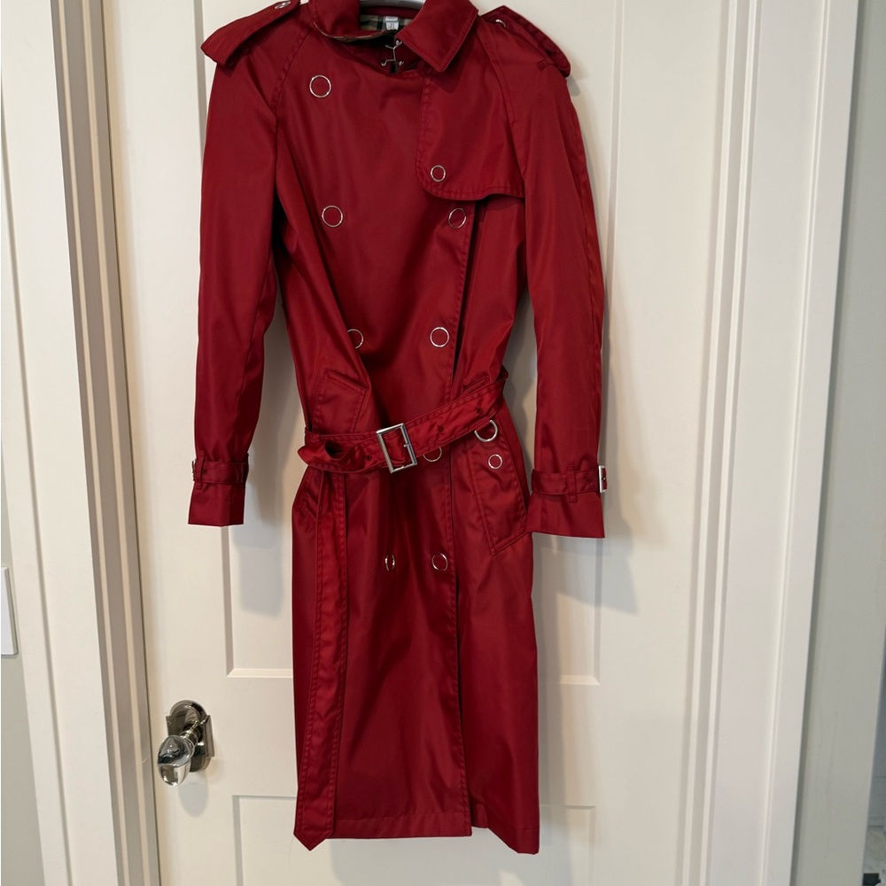 Burberry Red Trench Coat with Belted Waist